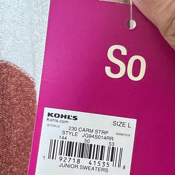 SO Pink/Brown/White Multi Long Sleeve Striped Open Front Cardigan Large - Picture 10 of 12